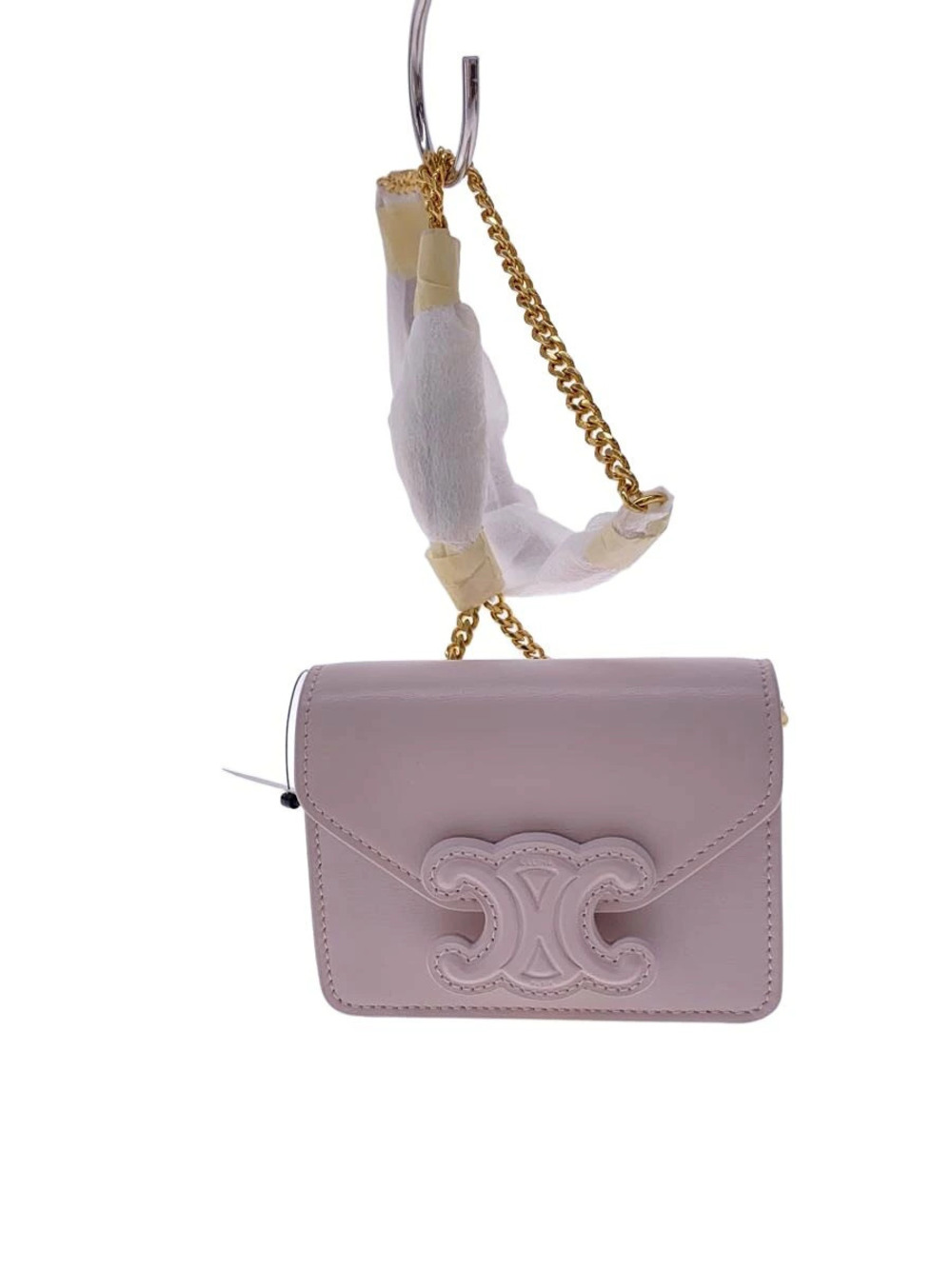 Celine Triomphe Chain Shoulder Bag calfskin body embossed Triomphe Pink